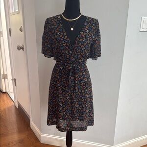 Madewell Black Flutter Sleeve V-Neck Midi Dress